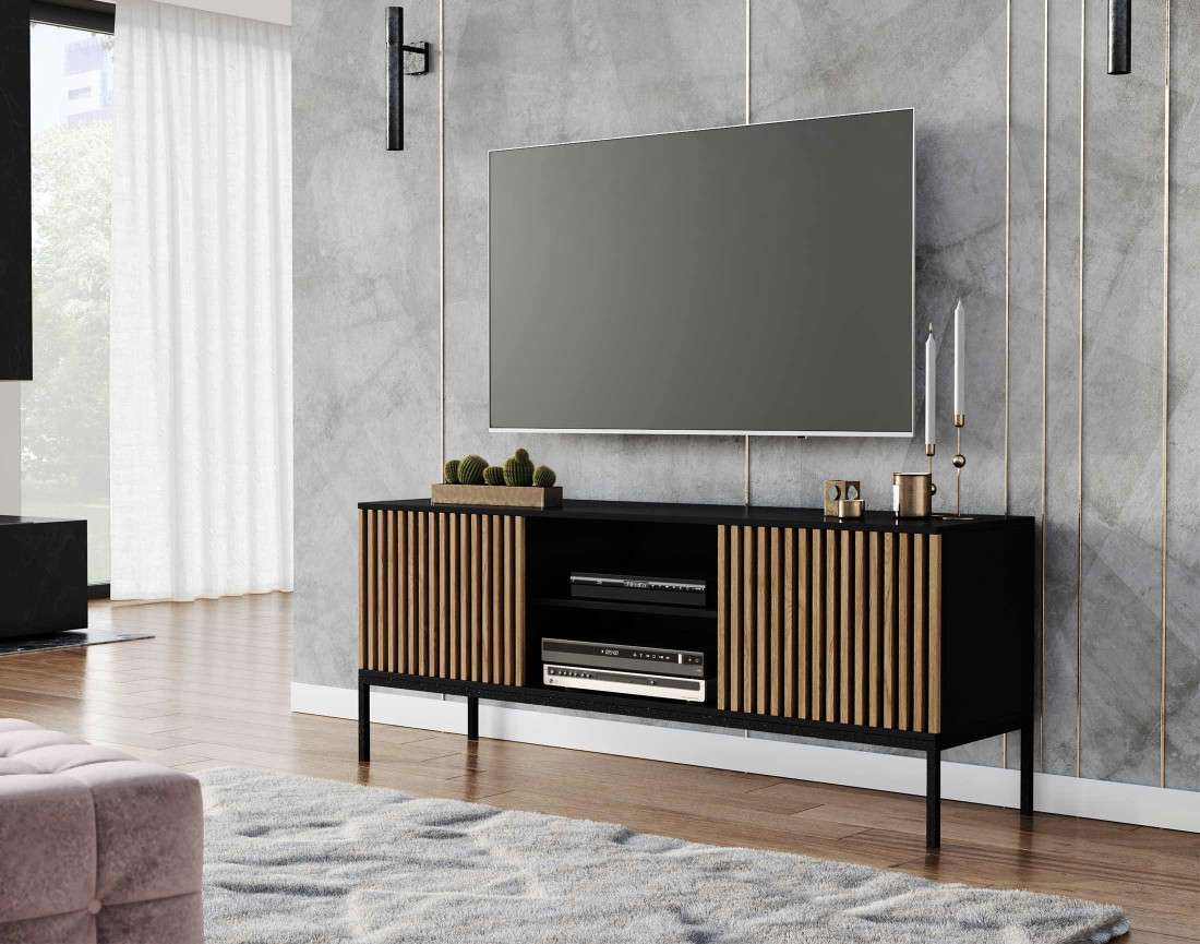 Meuble TV bois et noir 150 cm Savanna