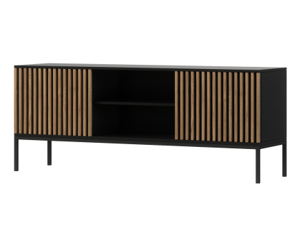 Meuble TV bois et noir 2 portes et 2 niches 150 cm Savanna