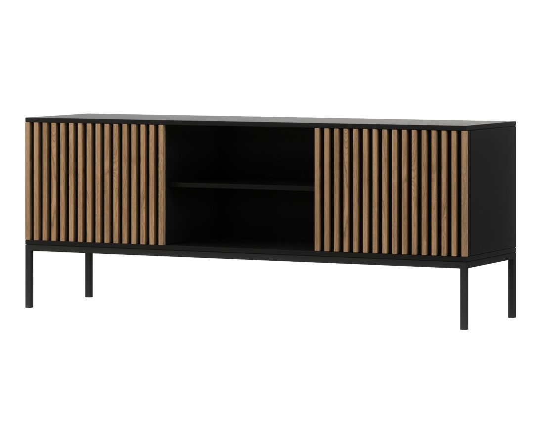 Meuble TV bois et noir 2 portes et 2 niches 150 cm Savanna