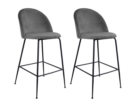 Lot de deux tabourets de bar en velours gris Antigua