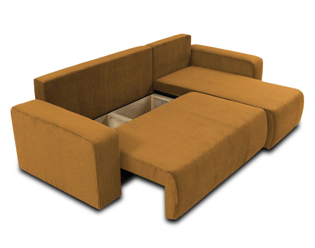 Canapé d'angle réversible 4 places convertible avec coffre en velours côtelé Artemisa