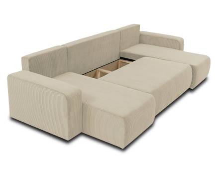 Canapé panoramique en U 7 places convertible avec coffre en velours côtelé Artemisa
