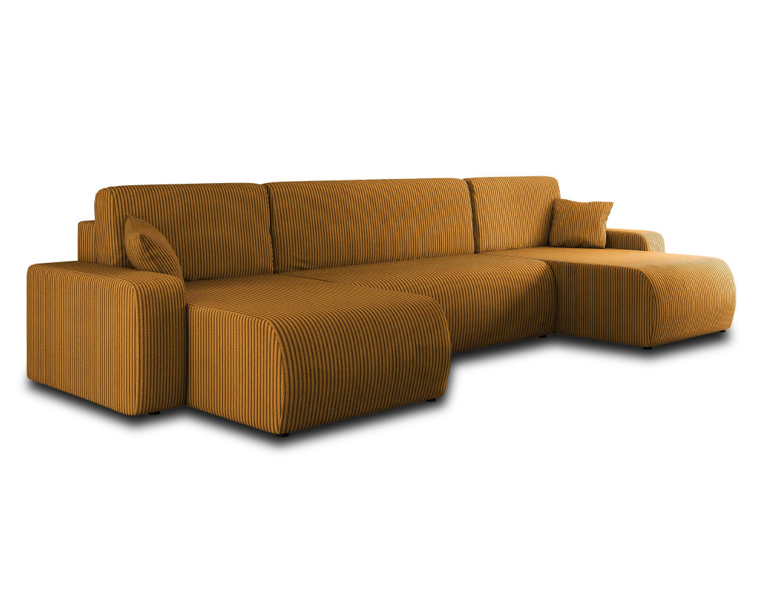 Canapé panoramique en U 7 places convertible avec coffre en velours côtelé Artemisa