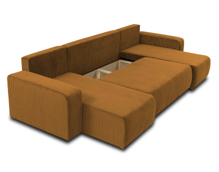 Canapé panoramique en U 7 places convertible avec coffre en velours côtelé Artemisa