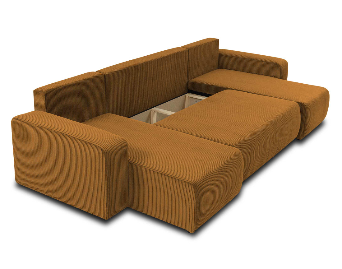 Canapé panoramique en U 7 places convertible avec coffre en velours côtelé Artemisa