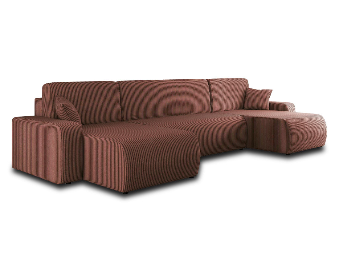 Canapé panoramique en U 7 places convertible avec coffre en velours côtelé Artemisa