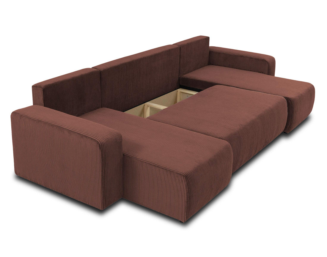 Canapé panoramique en U 7 places convertible avec coffre en velours côtelé Artemisa