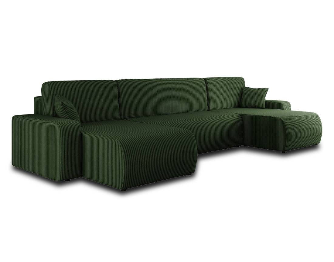 Canapé panoramique en U 7 places convertible avec coffre en velours côtelé Artemisa