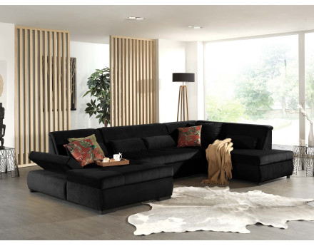 Canapé panoramique d'angle droit 7 places XXL en velours Vermont