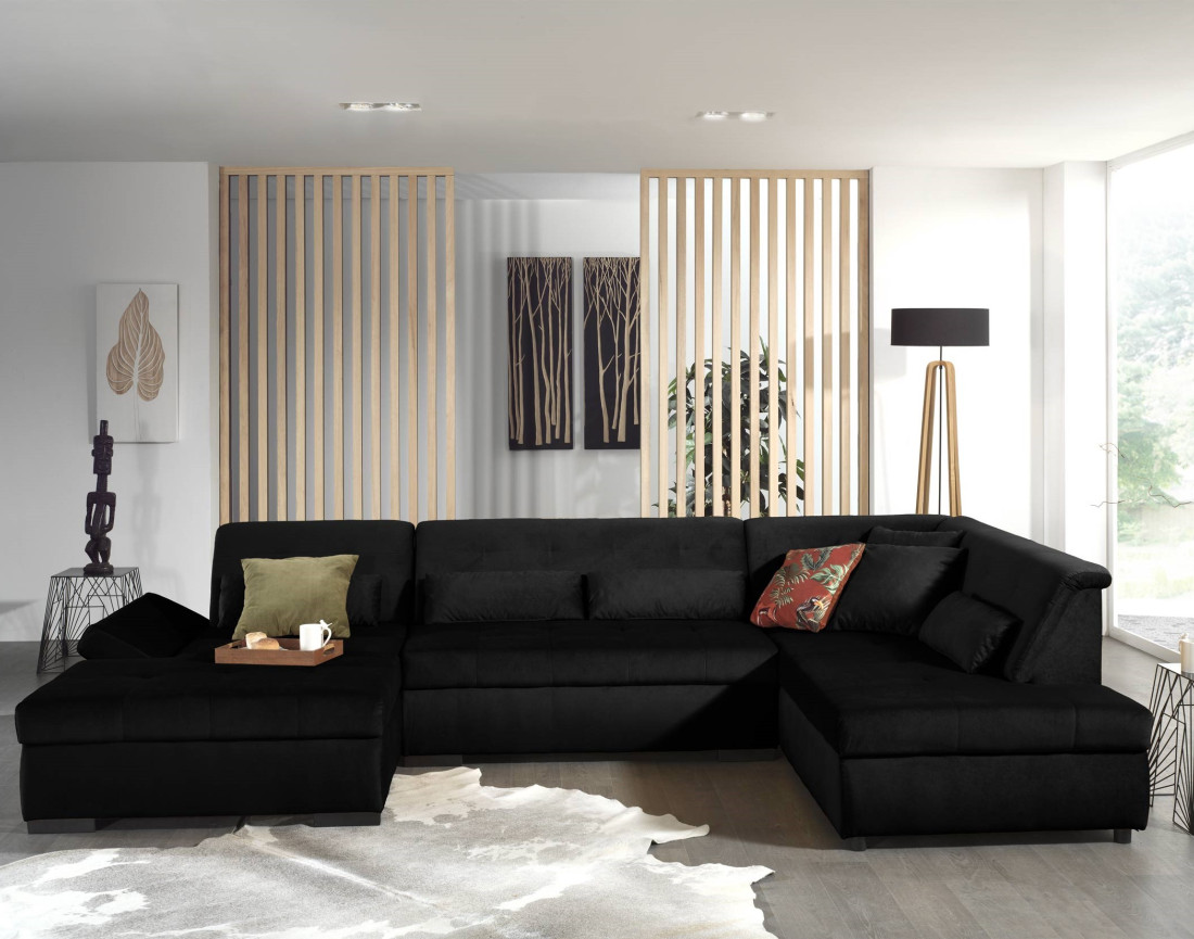 Canapé panoramique d'angle droit 7 places XXL en velours Vermont