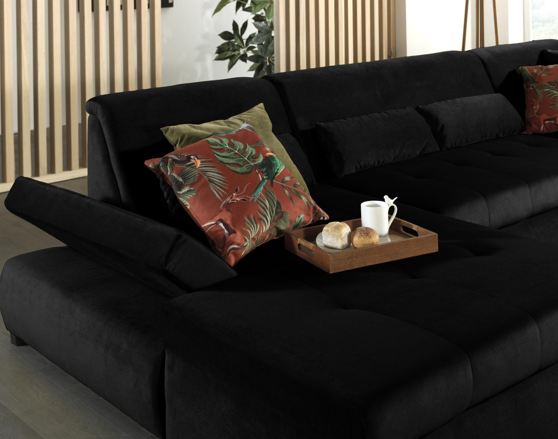 Canapé panoramique d'angle droit 7 places XXL en velours Vermont