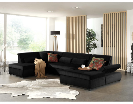 Canapé panoramique d'angle gauche 7 places XXL en velours Vermont