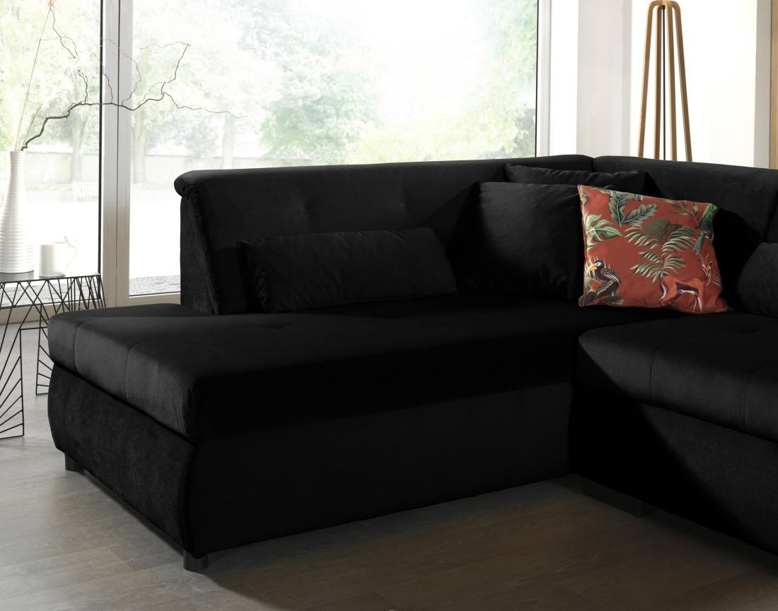 Canapé panoramique d'angle gauche 7 places XXL en velours Vermont