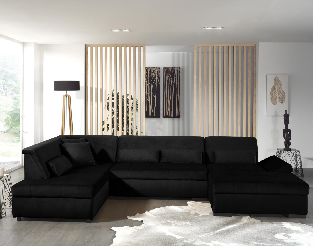 Canapé panoramique d'angle gauche 7 places XXL en velours Vermont