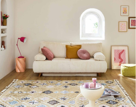 Canapé 3 places convertible avec coffre en fausse fourrure côtelée Cristal