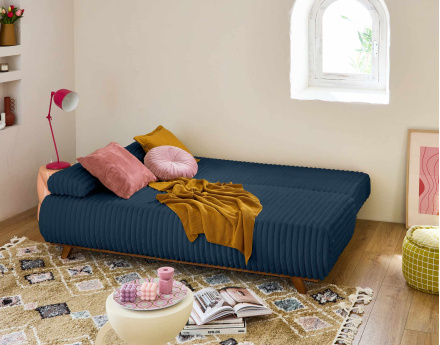 Canapé 3 places convertible avec coffre en fausse fourrure côtelée Cristal