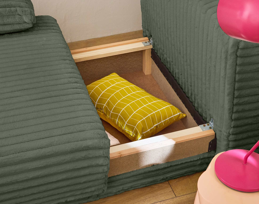 Fauteuil convertible avec coffre en fausse fourrure côtelée Cristal