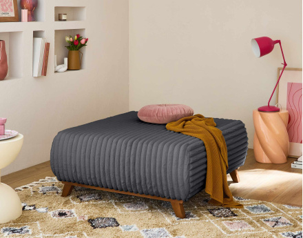 Pouf modulable 95 cm en fausse fourrure côtelée Cristal