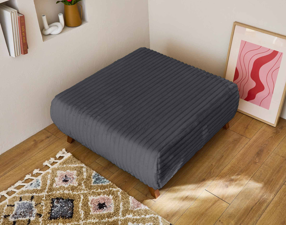 Pouf modulable 95 cm en fausse fourrure côtelée Cristal