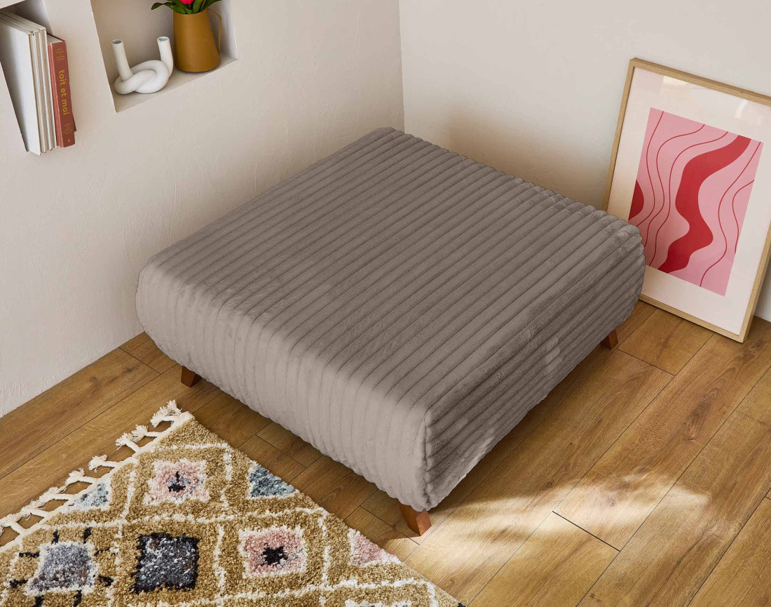 Pouf modulable 95 cm en fausse fourrure côtelée Cristal