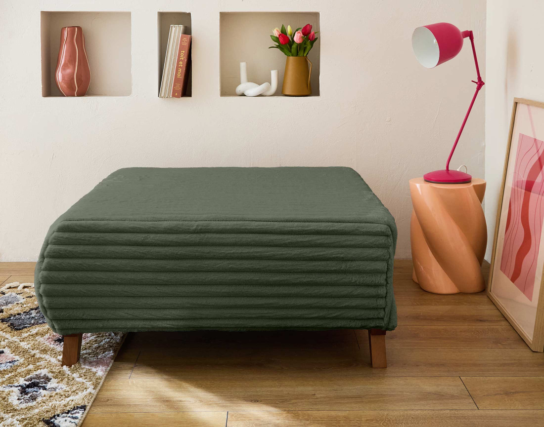 Pouf modulable 95 cm en fausse fourrure côtelée Cristal