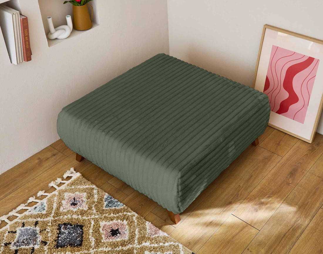 Pouf modulable 95 cm en fausse fourrure côtelée Cristal