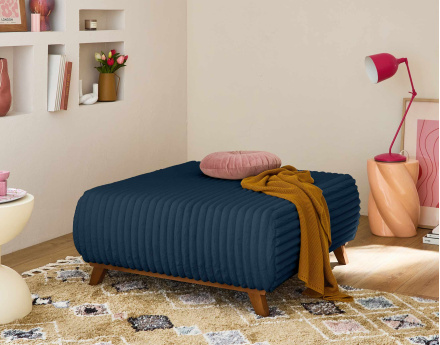 Pouf modulable 95 cm en fausse fourrure côtelée Cristal