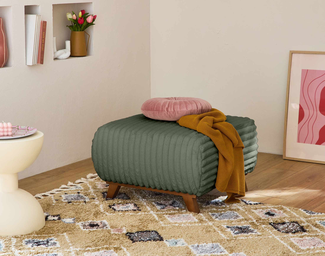 Pouf modulable 65 cm en fausse fourrure côtelée Cristal