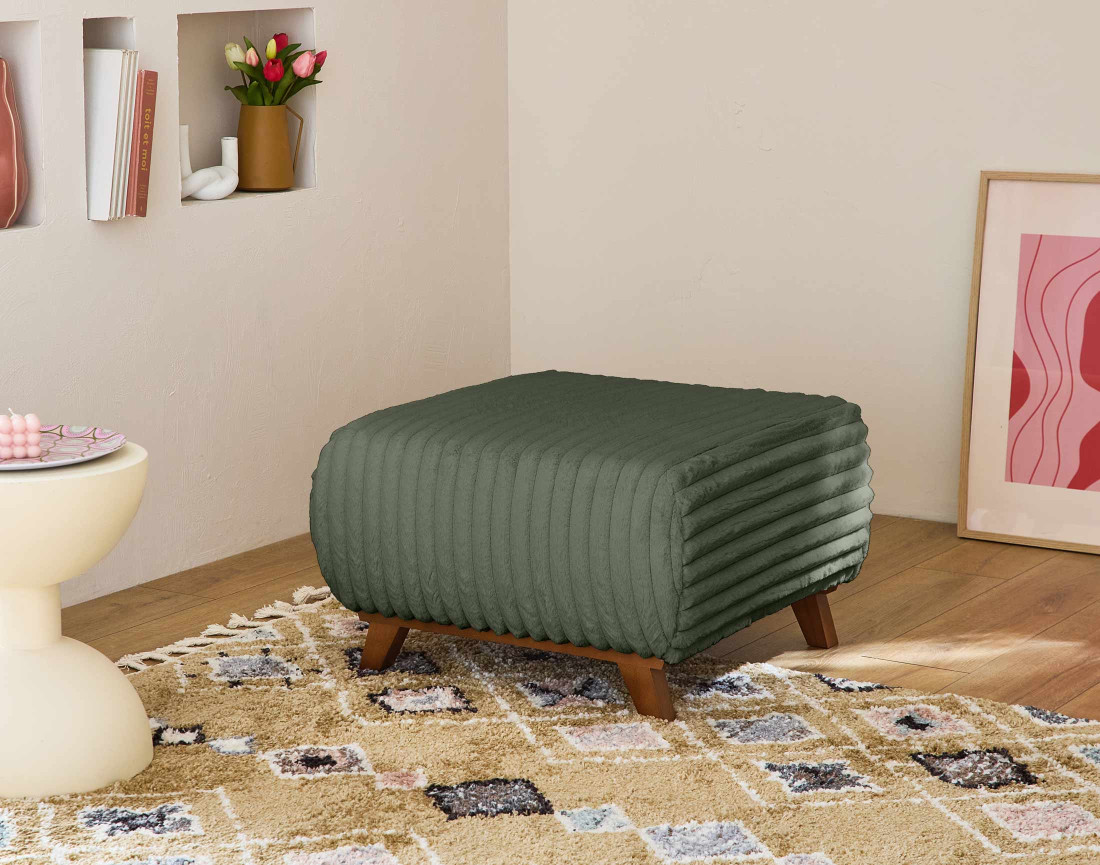 Pouf modulable 65 cm en fausse fourrure côtelée Cristal