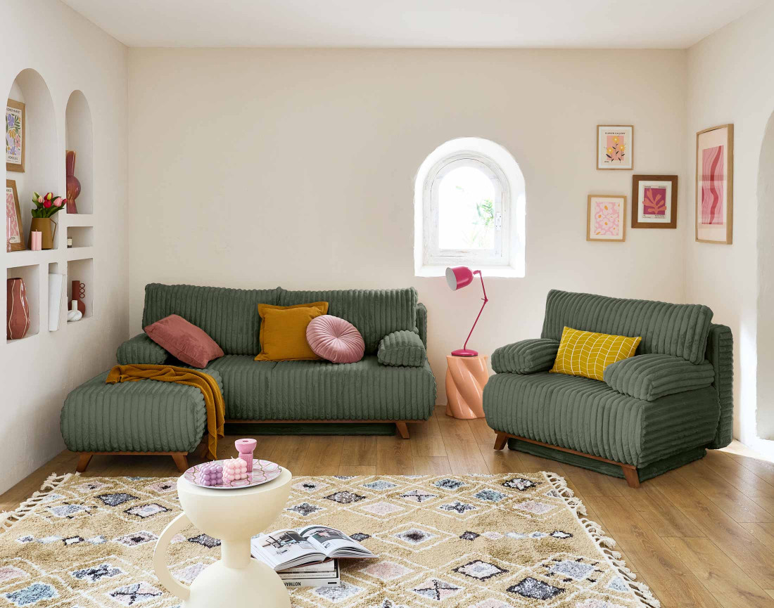 Pouf modulable 65 cm en fausse fourrure côtelée Cristal