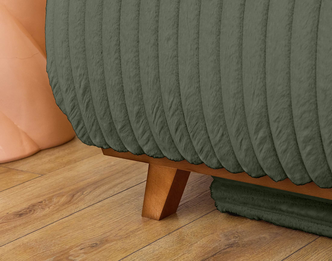 Canapé 3 places convertible avec coffre et pouf en fausse fourrure côtelée Cristal