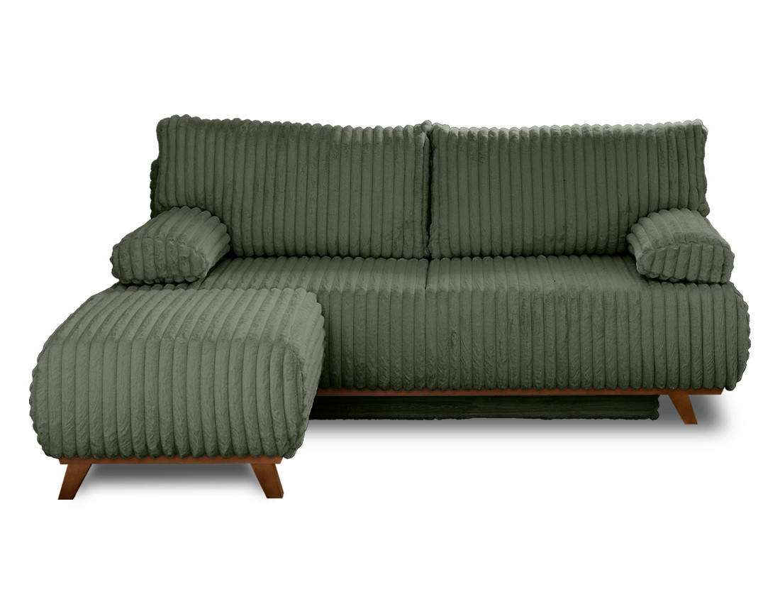 Canapé 3 places convertible avec coffre et pouf en fausse fourrure côtelée Cristal