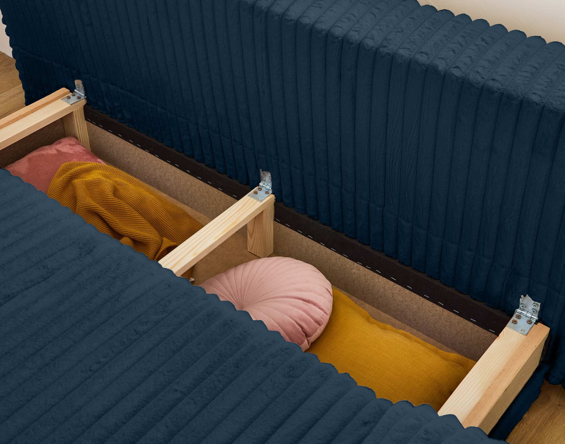 Canapé 3 places convertible avec coffre et pouf en fausse fourrure côtelée Cristal