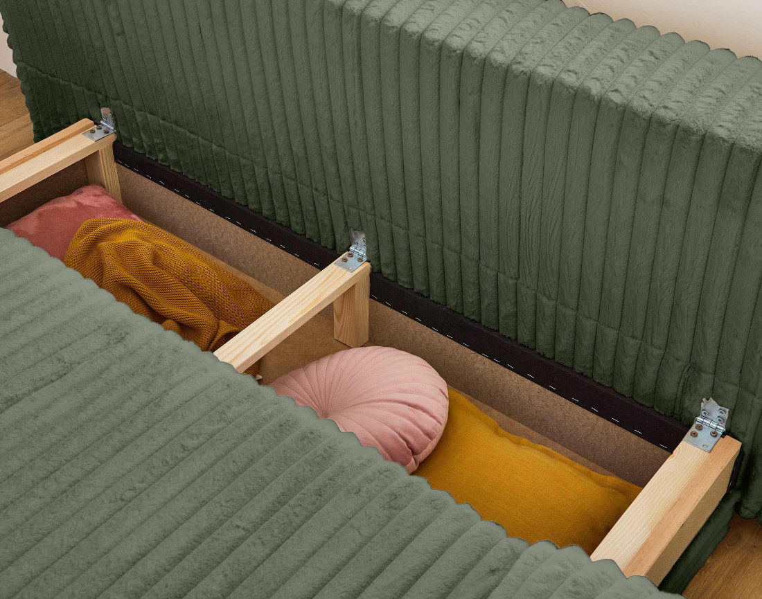 Canapé 3 places convertible avec coffre et grand pouf en fausse fourrure côtelée Cristal