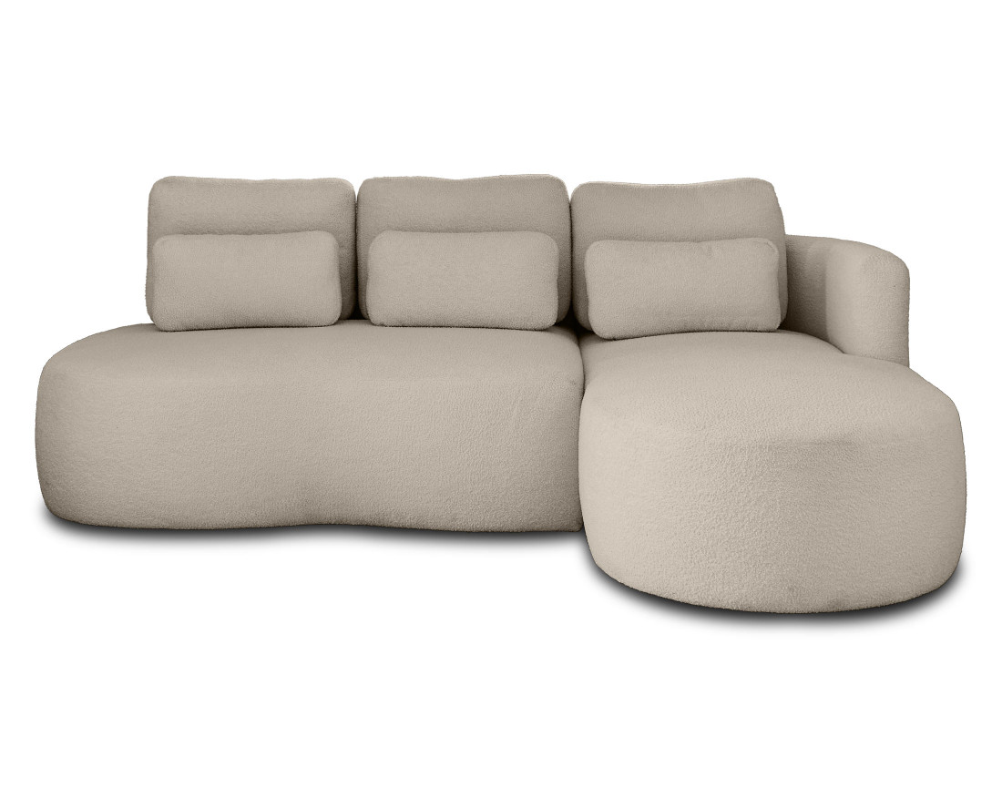 Canapé d'angle droit 4 places convertible avec coffre en tissu bouclette Mahina