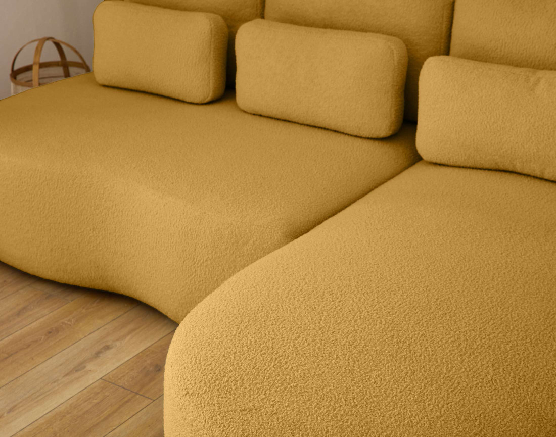 Canapé d'angle droit 4 places convertible avec coffre en tissu bouclette Mahina