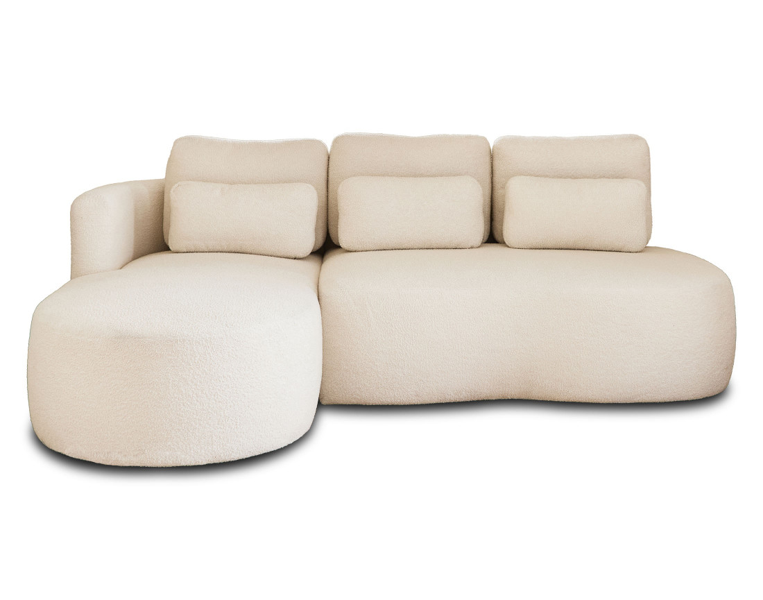 Canapé d'angle gauche 4 places convertible avec coffre en tissu bouclette Mahina