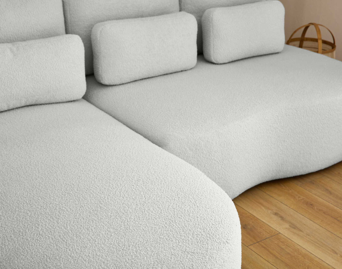 Canapé d'angle gauche 4 places convertible avec coffre en tissu bouclette Mahina