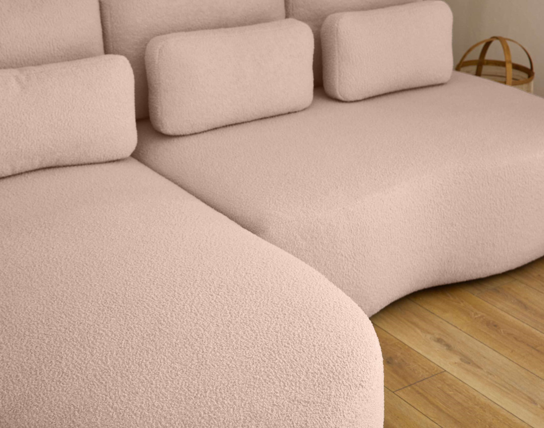 Canapé d'angle gauche 4 places convertible avec coffre en tissu bouclette Mahina