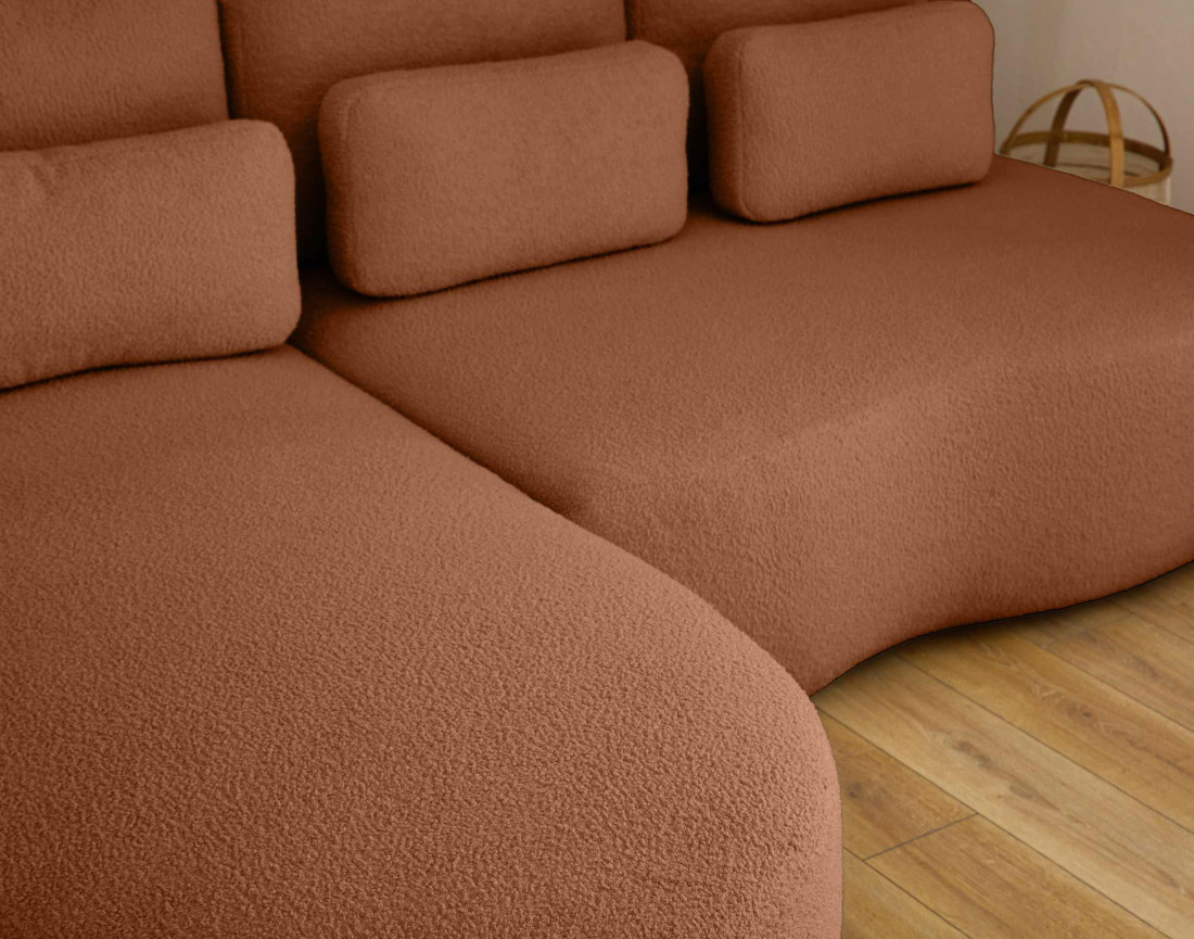 Canapé d'angle gauche 4 places convertible avec coffre en tissu bouclette Mahina