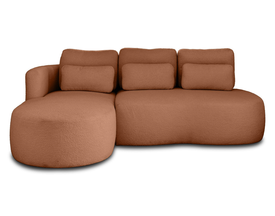 Canapé d'angle gauche 4 places convertible avec coffre en tissu bouclette Mahina