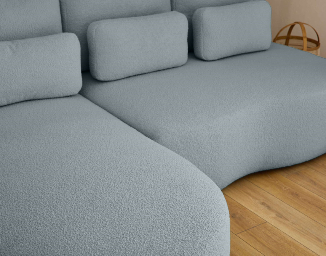 Canapé d'angle gauche 4 places convertible avec coffre en tissu bouclette Mahina