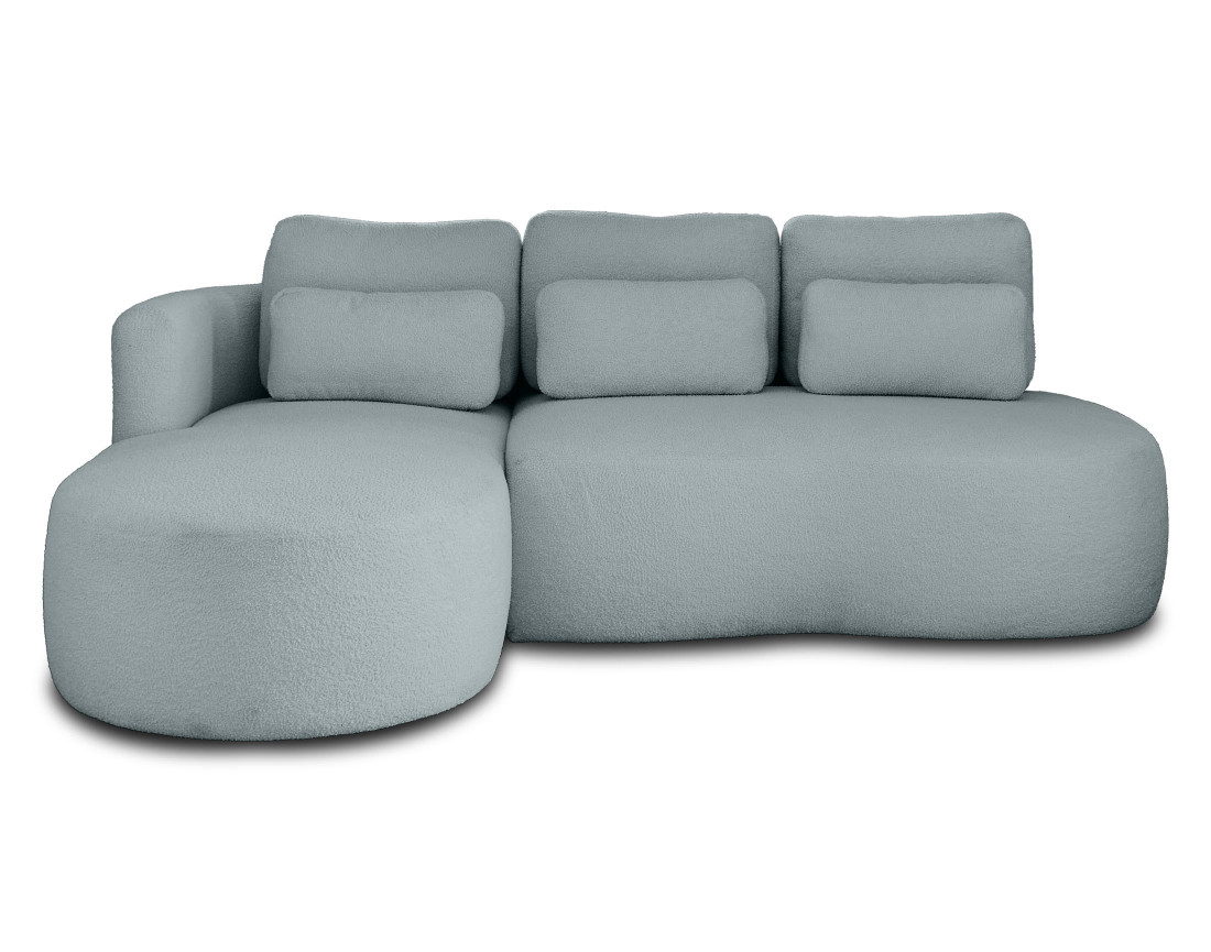 Canapé d'angle gauche 4 places convertible avec coffre en tissu bouclette Mahina