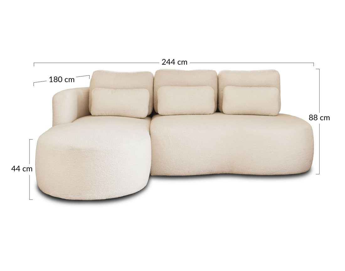 Canapé d'angle gauche 4 places convertible avec coffre en tissu bouclette Mahina