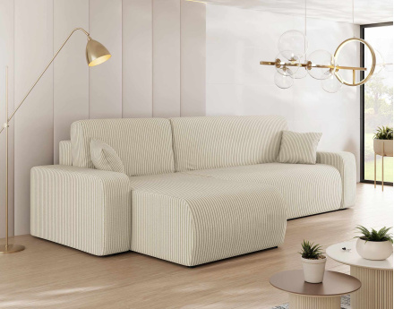 Canapé d'angle réversible 4 places convertible avec coffre en velours côtelé Artemisa