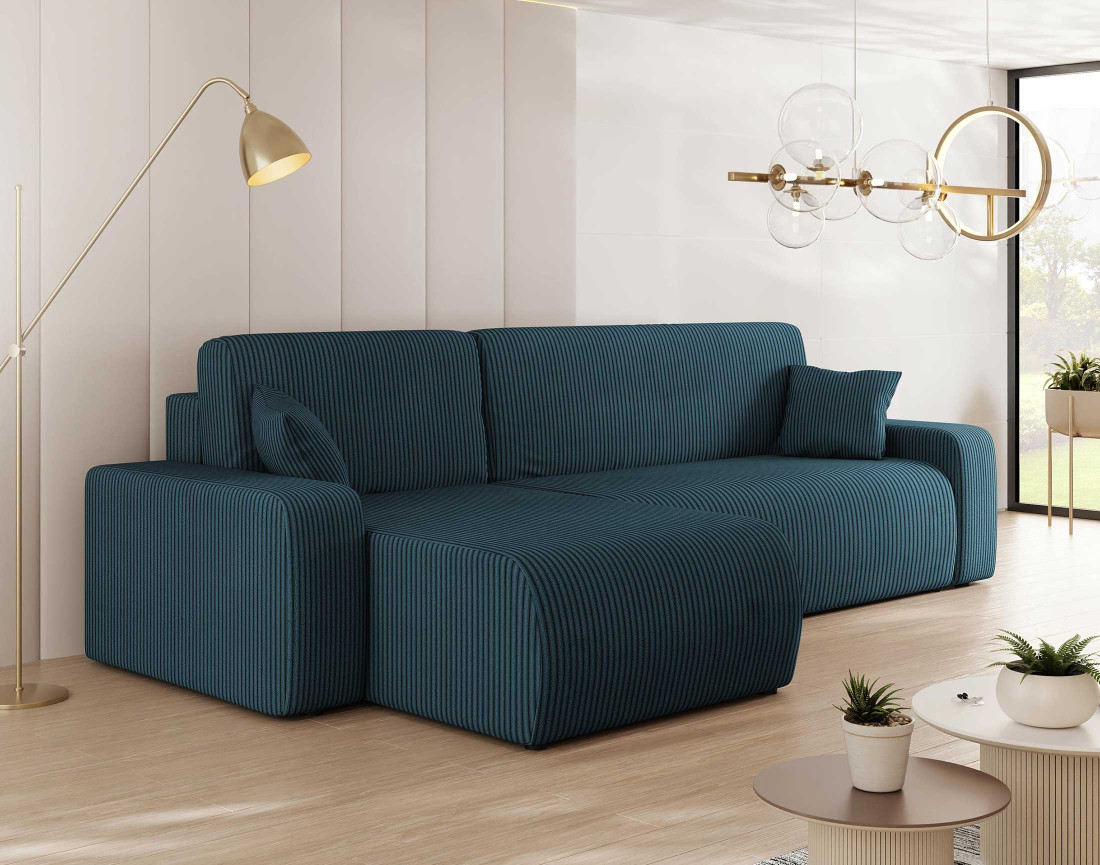 Canapé d'angle réversible 4 places convertible avec coffre en velours côtelé Artemisa