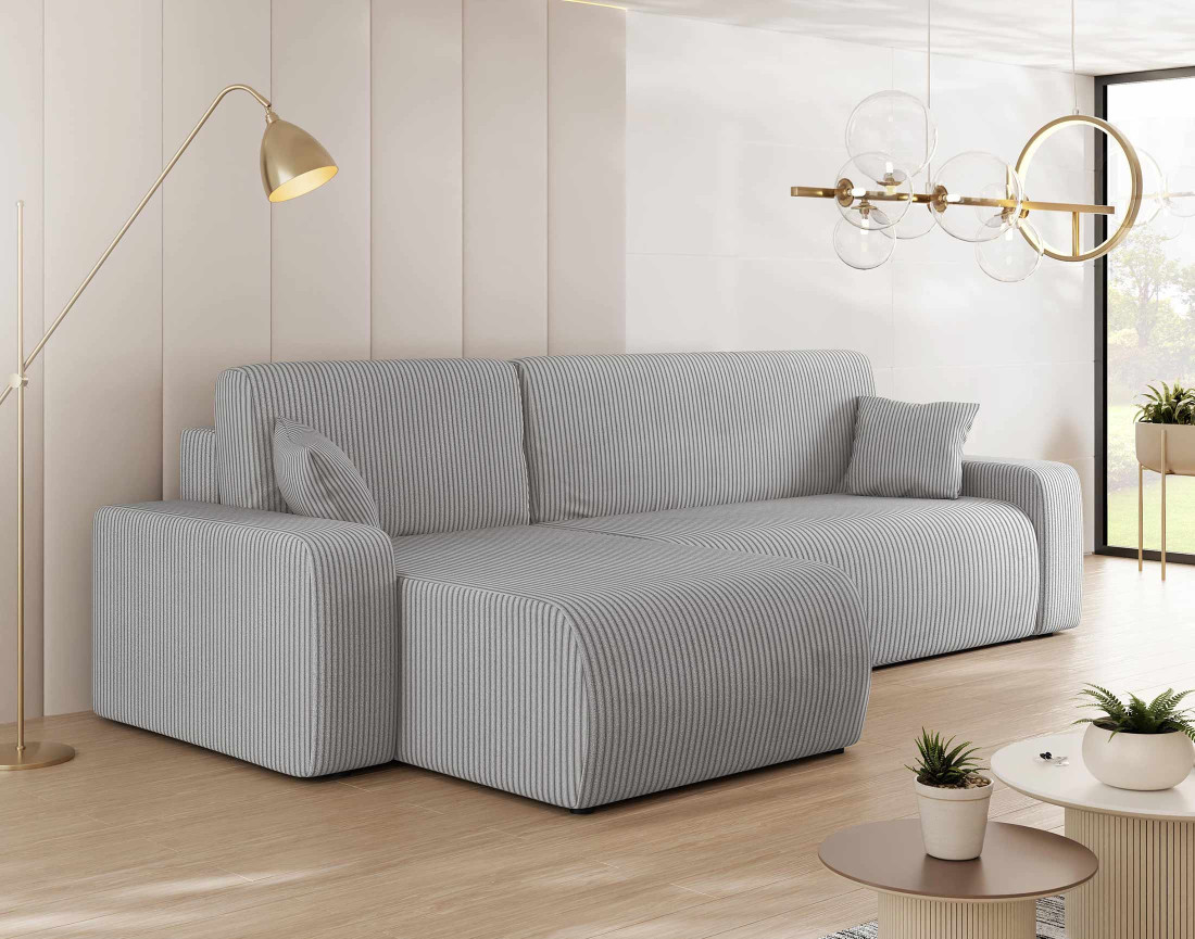 Canapé d'angle réversible 4 places convertible avec coffre en velours côtelé Artemisa