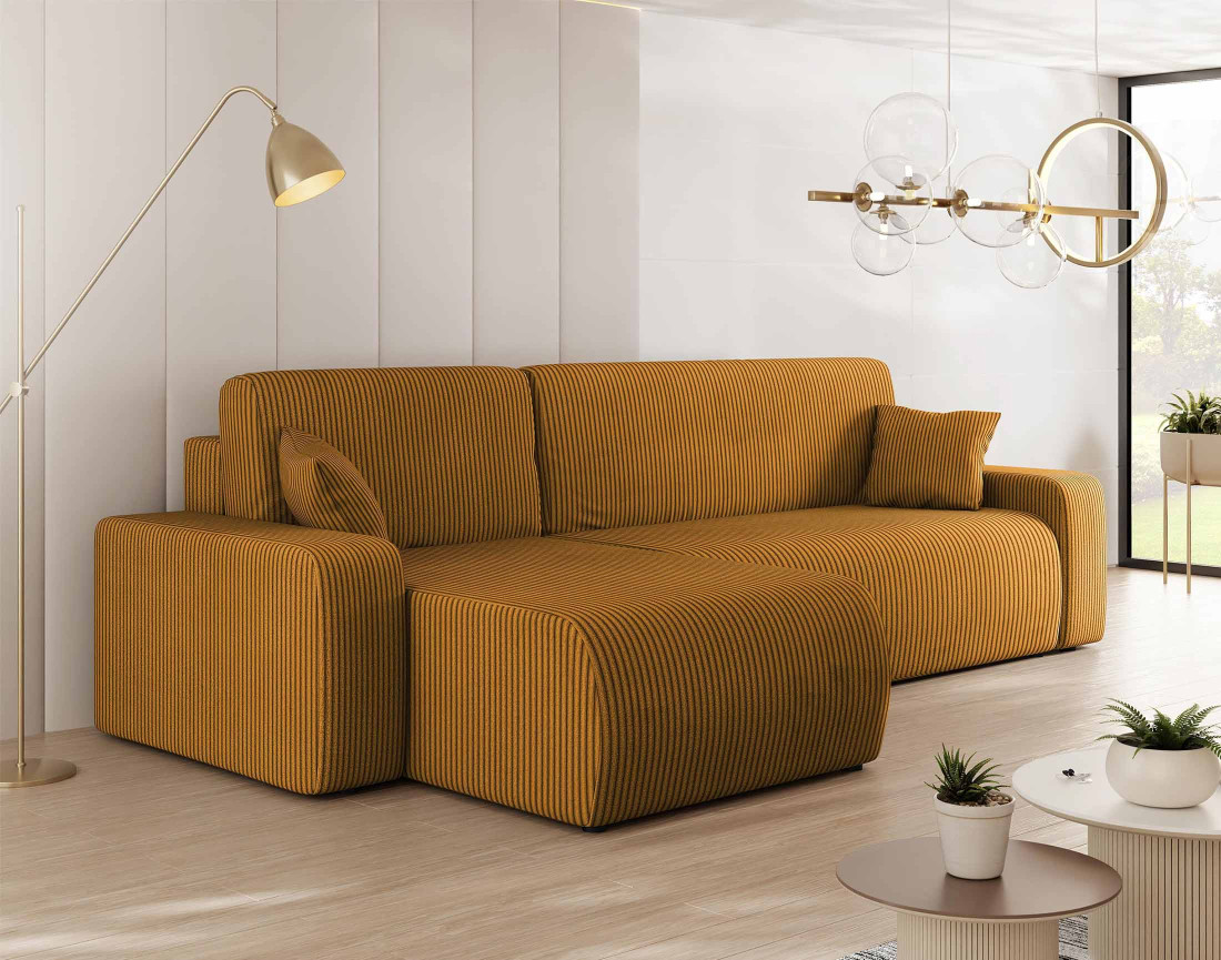 Canapé d'angle réversible 4 places convertible avec coffre en velours côtelé Artemisa