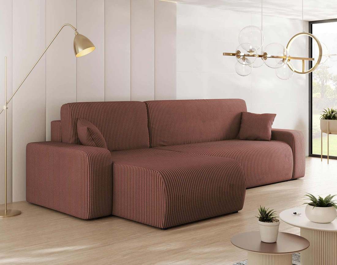 Canapé d'angle réversible 4 places convertible avec coffre en velours côtelé Artemisa