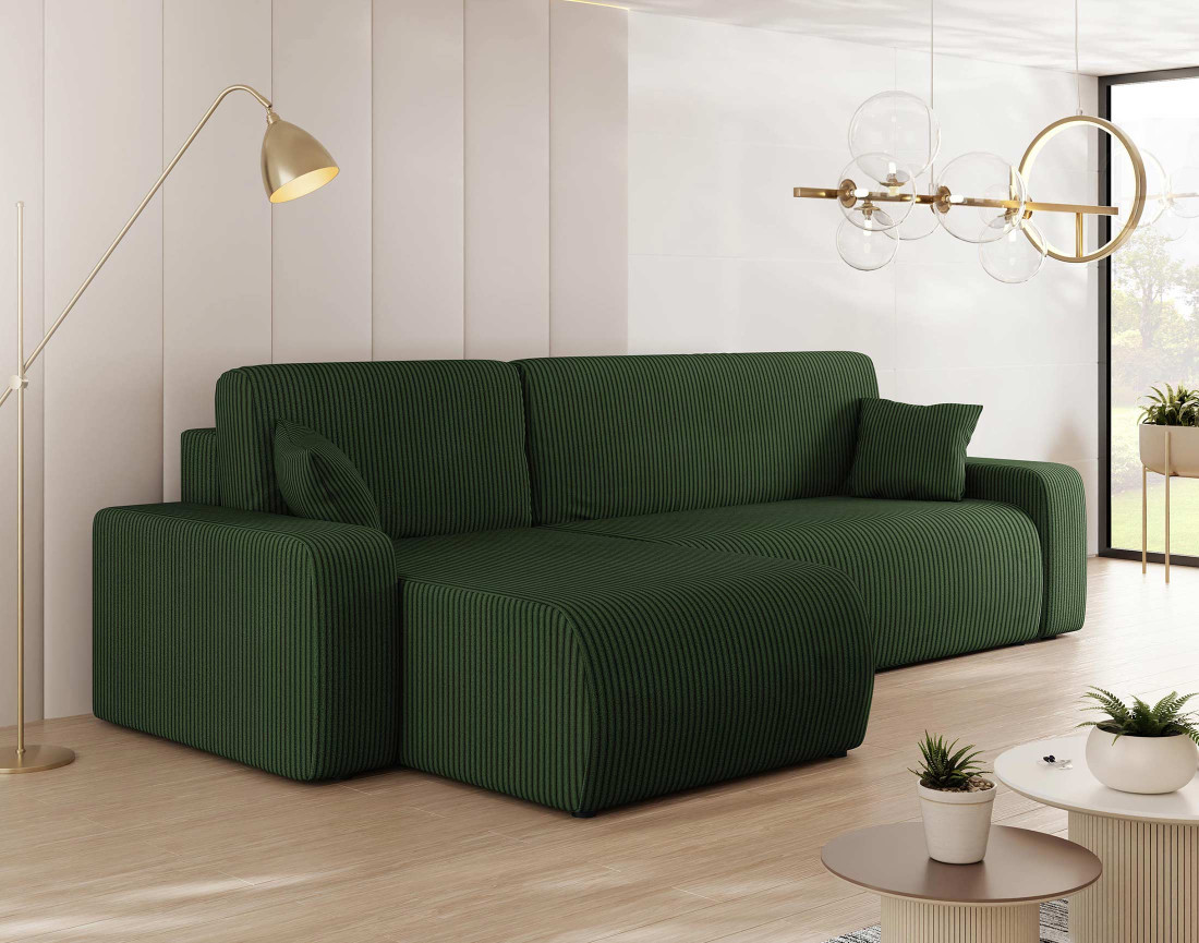 Canapé d'angle réversible 4 places convertible avec coffre en velours côtelé Artemisa